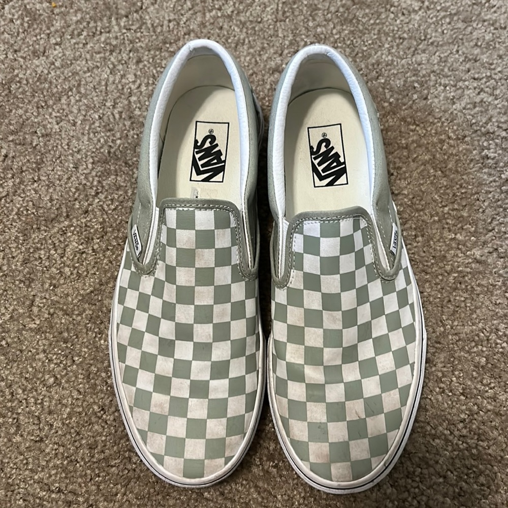Men’s Vans Checkered Slip-Ons in Size 10.